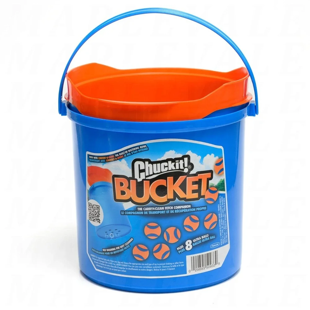 Chuckit! Ultra Ball Dog Toy w/ Chuckit Cleaning Bucket & 8 Medium Fetch Balls